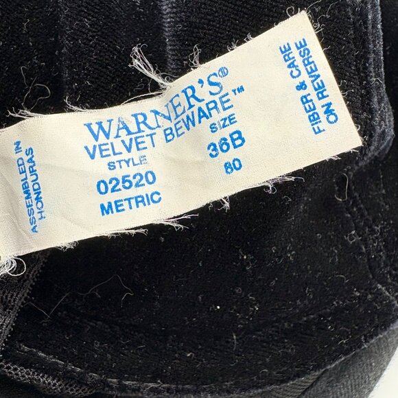Warners Velvet Bewear Bra 36B Black Vintage - Picture 4 of 4